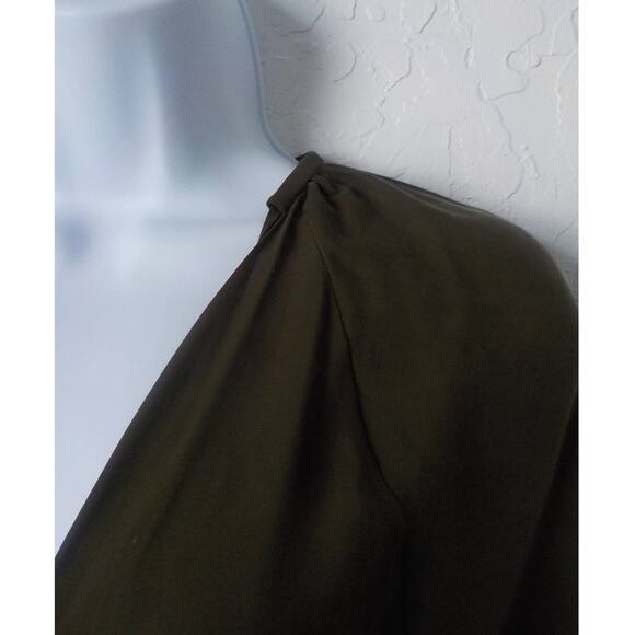 Jordan Louis Green Blouse Top Tie Front Hook Eye Long open Sleeves Fits S/M - Picture 6 of 8